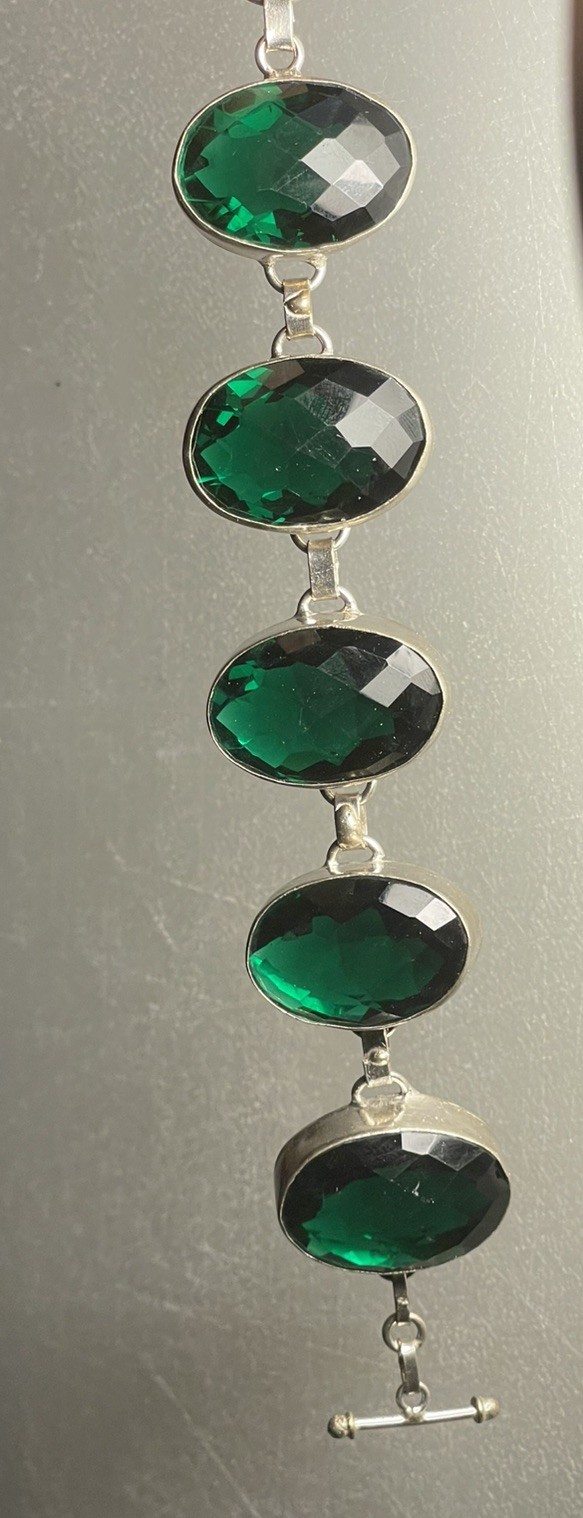 Vintage-Style Green Statement Link Bracelet – Stamped 925 50g untested