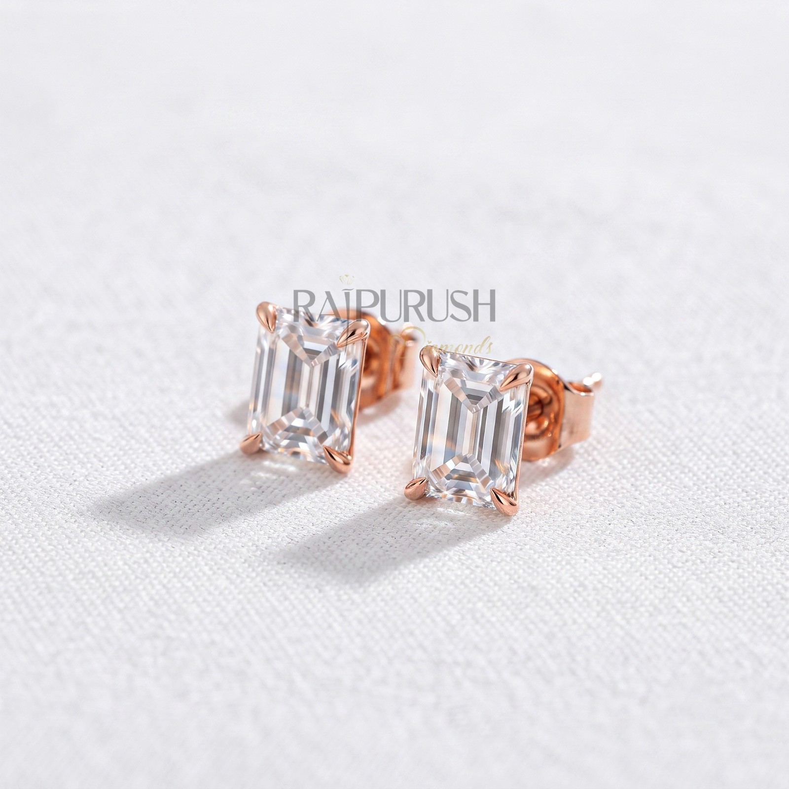 VVS Moissanite Emerald Cut Stud Earrings 925 Silver Iced Hip Hop Mens Womens