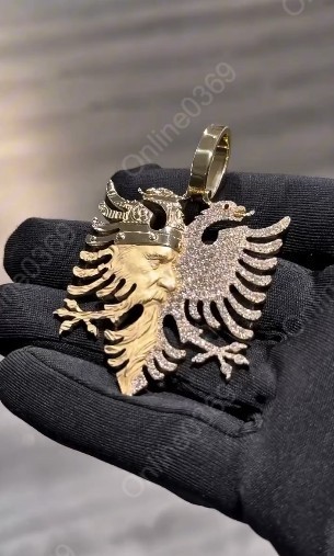 Men’s Real Moissanite Attractive Albanian Two Headed Eagle Pendant In 925 Silver
