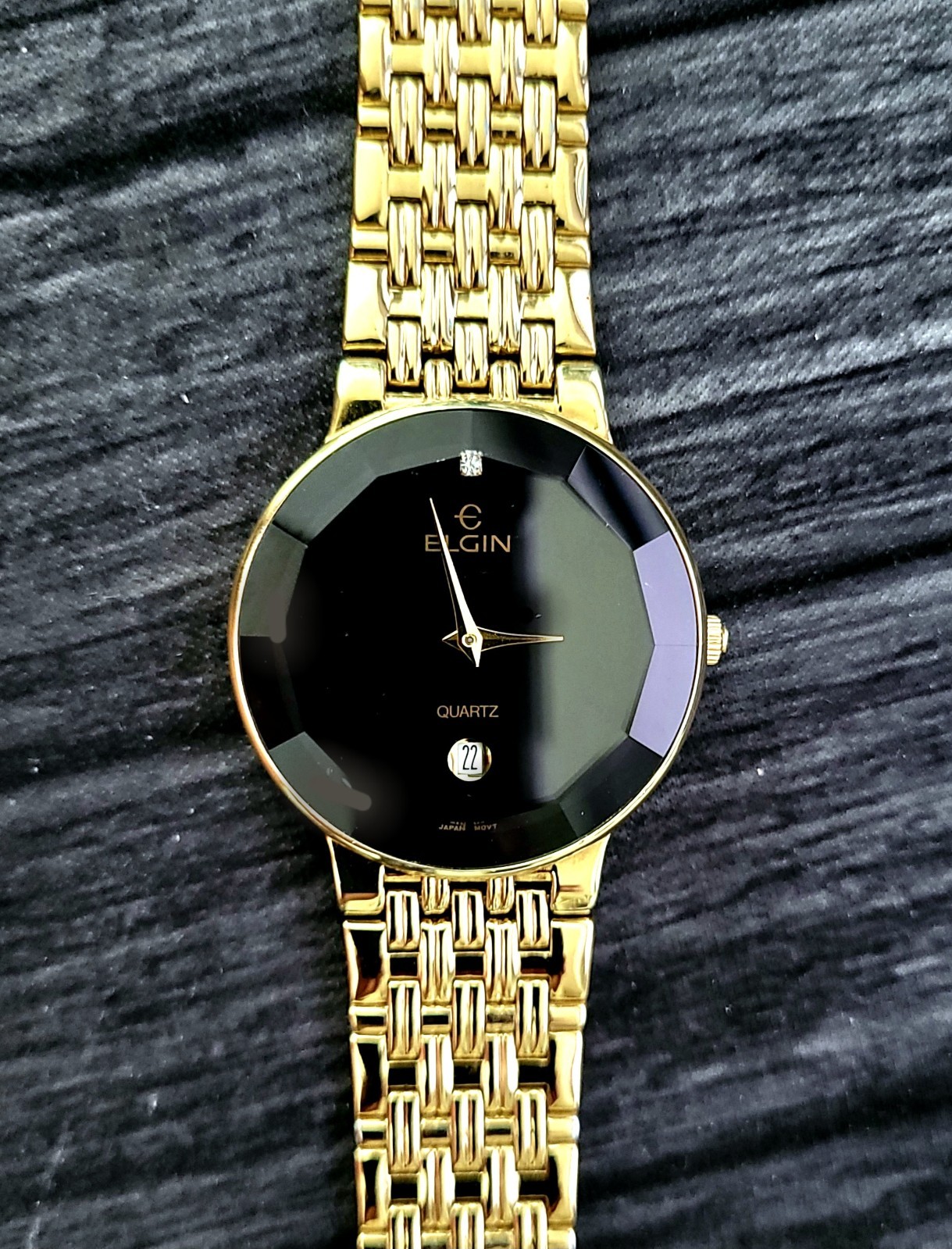 Rare Unisex Elgin Diamond Dial Faceted Crystal Dress Watch