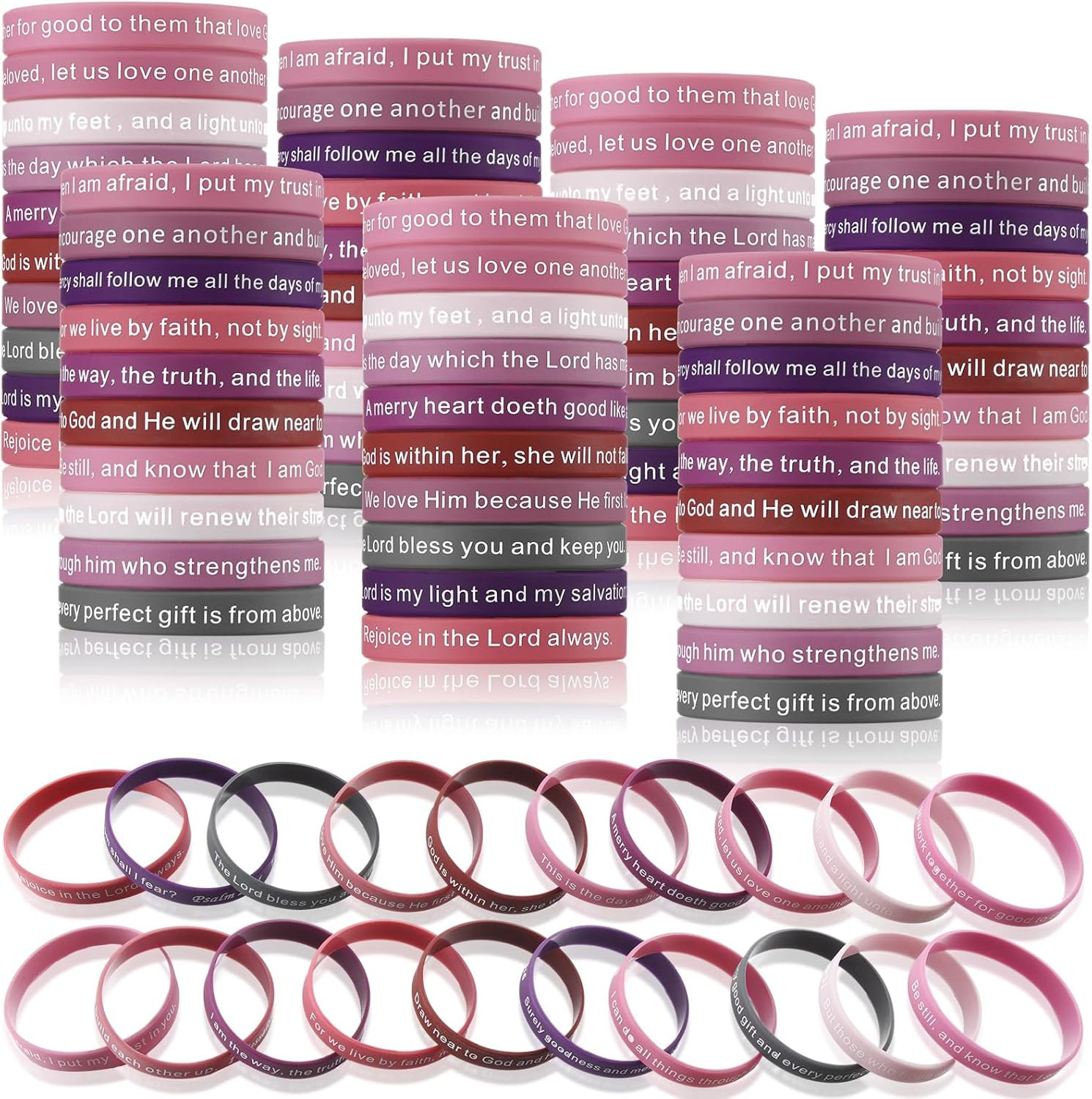 120 Pieces Bible Verses Bracelets Motivational Quote Rubber Wristbands Christian