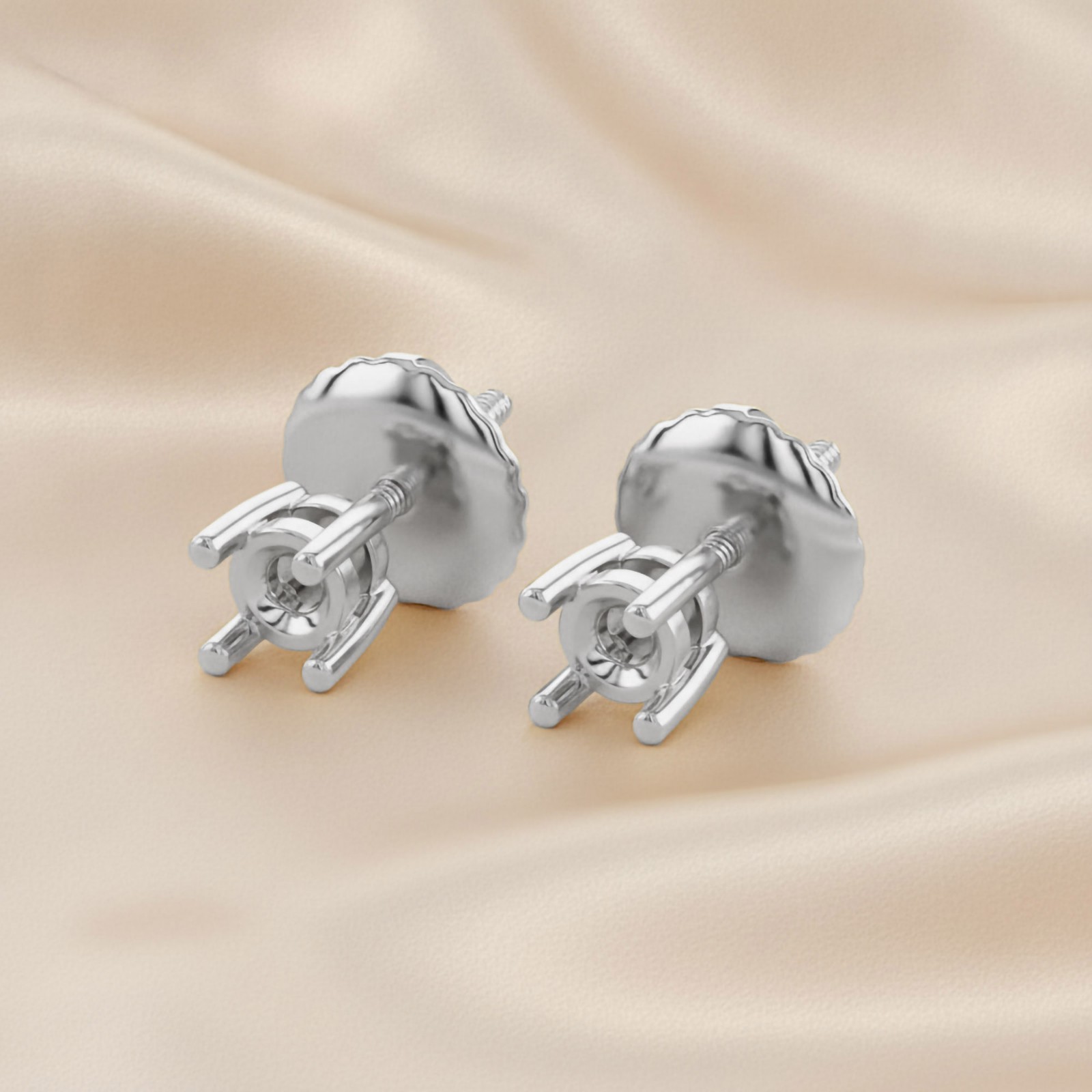 Semi Mount Earrings Setting 2mm To 3mm Silver & Gold Single & Pair Screw Back