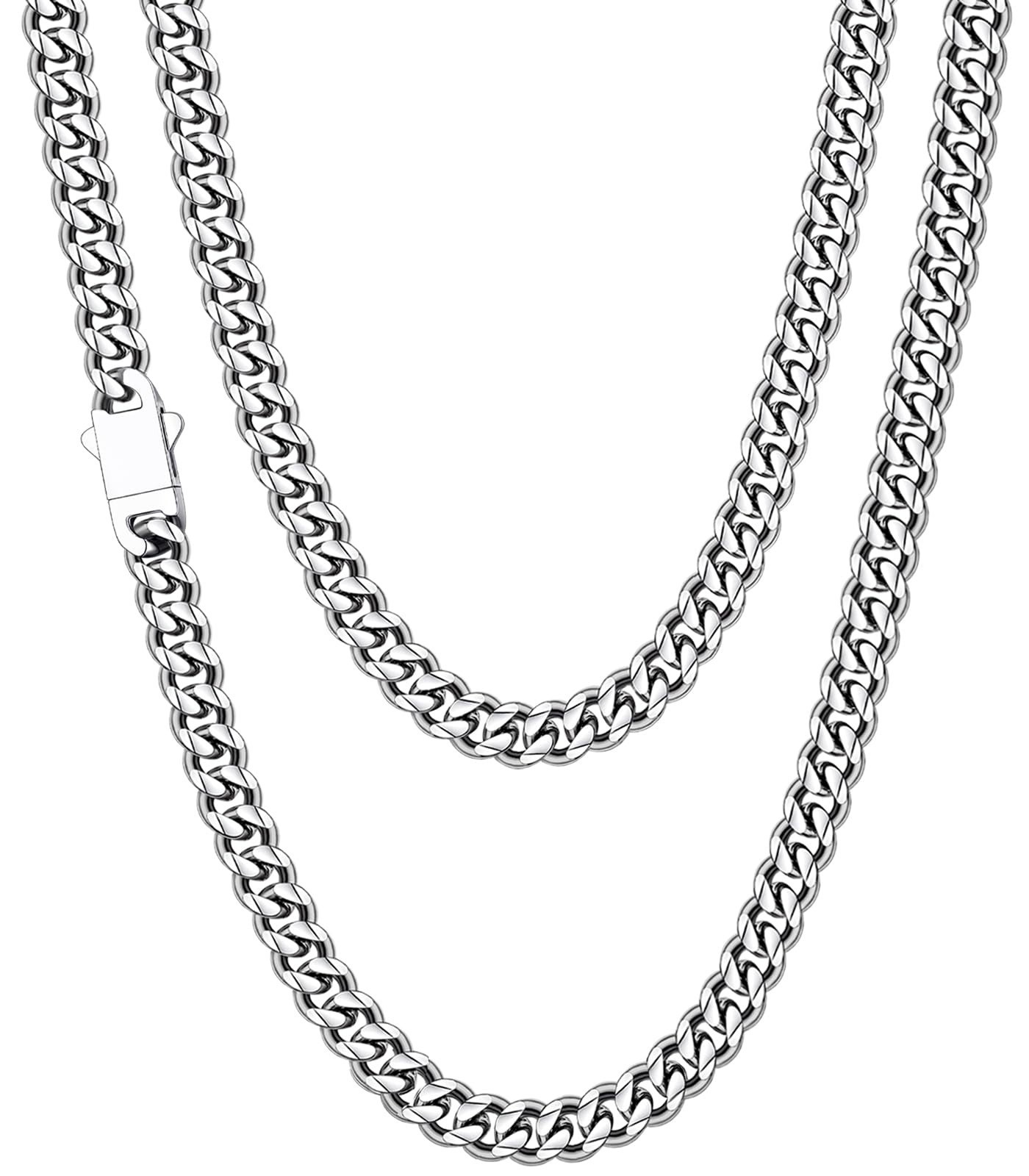 3.5mm Cuban Link Chain Necklace for Men, Silver/Gold Plated Stainless Steel