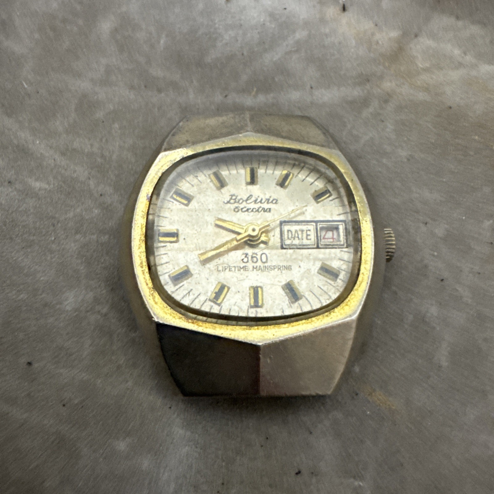 Vintage Bolivia Electra 360 Lifetime Mainspring Working Day Date Design Inset