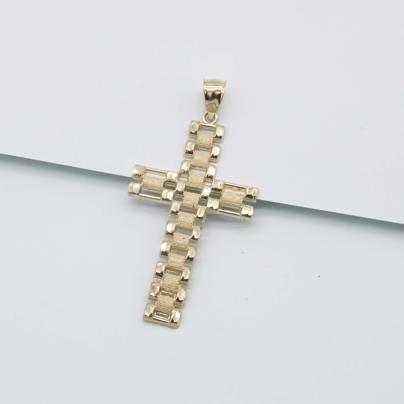 Rlx Railroad Cross Textured Pendant Real 10K Yellow Gold All Sizes