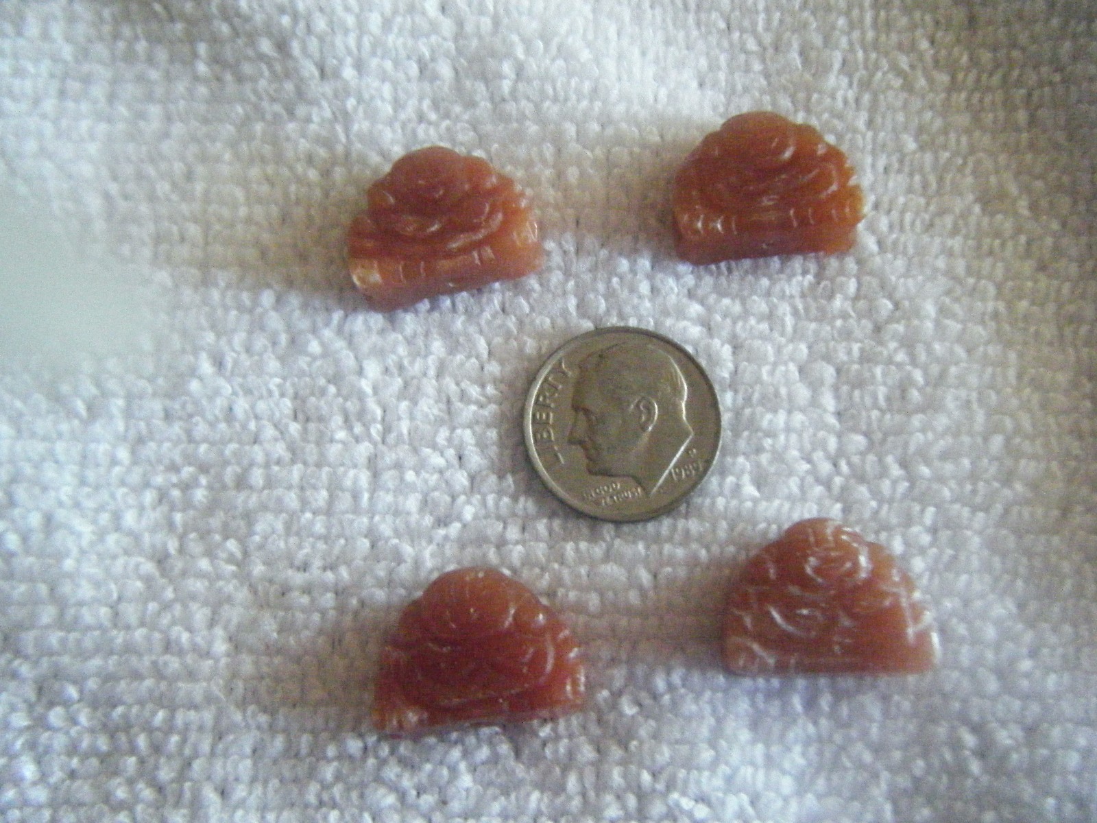 4 Buddha Beads, Carved Peach Aventurine Drilled Top to Bottom 18x12mm