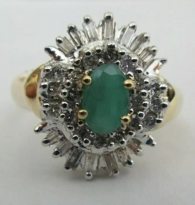 14K Gold Diamond & Emerald Ring Dia=1.00 Carat F-SI1/VS2 4.90 Grams Value=$4,500