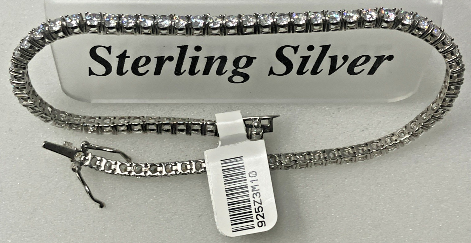 925 Sterling Silver CZ Tennis Ankle Bracelet 12.88grams 3mm 9 To 10inches NWT