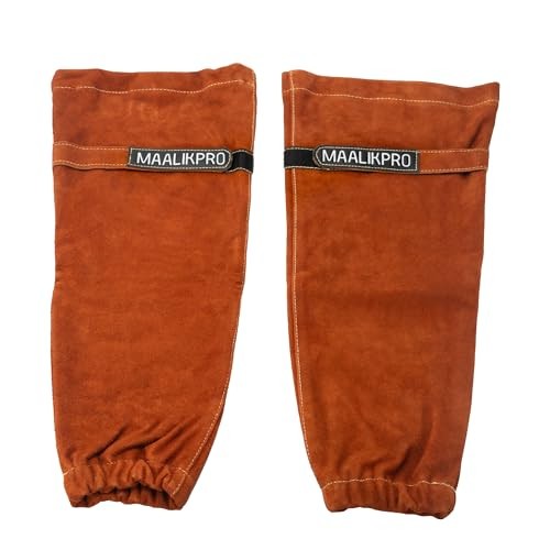 Leather Welding Work Sleeves – Heat- & Flame-Resistant One Size Fit Most Brown