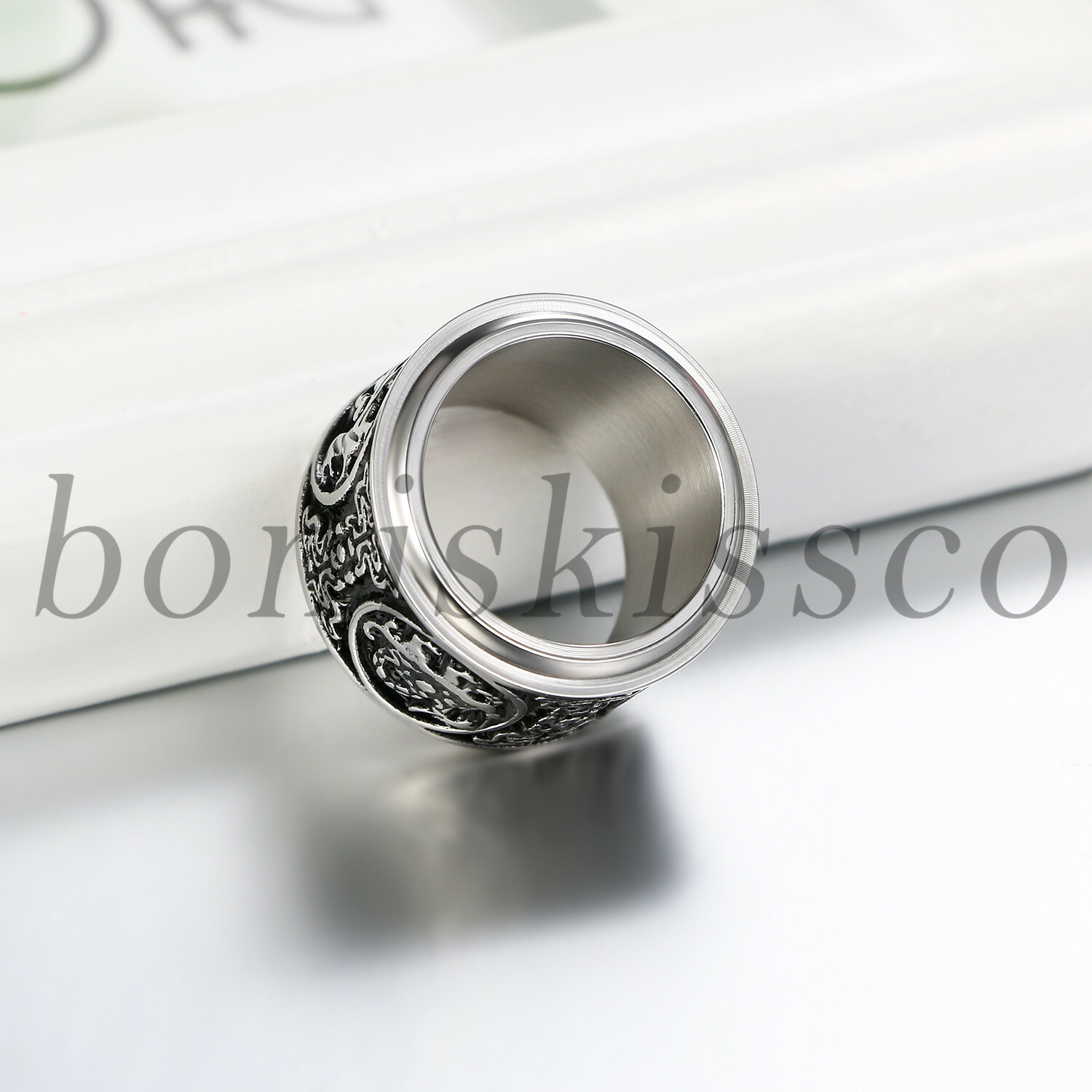 Men’s Retro Heavy Wide Guardian Beasts Stainless Steel Spinner Ring Lucky Band