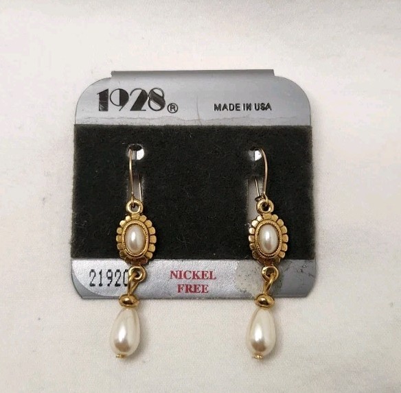 NEW 1928 Faux Pearl & 14k Gold Filled Wire Fashion Jewelry Earrings
