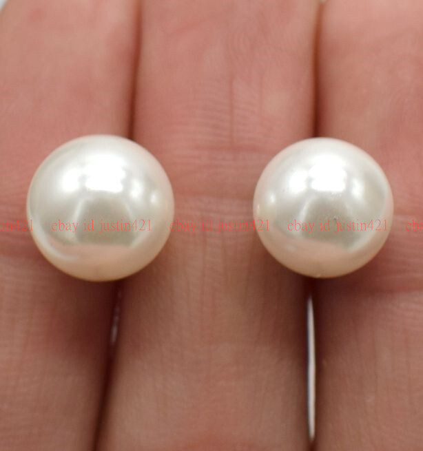 New 8/10/12/14/16/18/20mm White South Sea Shell Pearl 925 Silver Stud Earrings