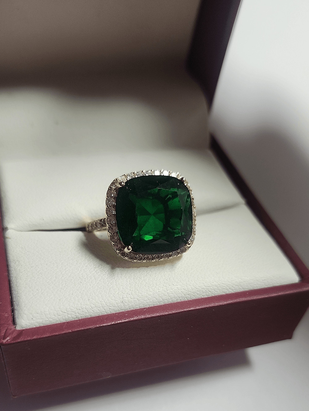 Fuzion Creations Gold Over Sterling Silver Cushion Green Halo Ring w/ Pave Band