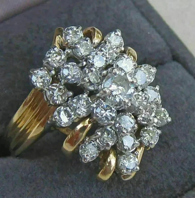 2.50Ct Round Cut Lab Created Cluster Engagement Ring 14K Yellow Gold Plated
