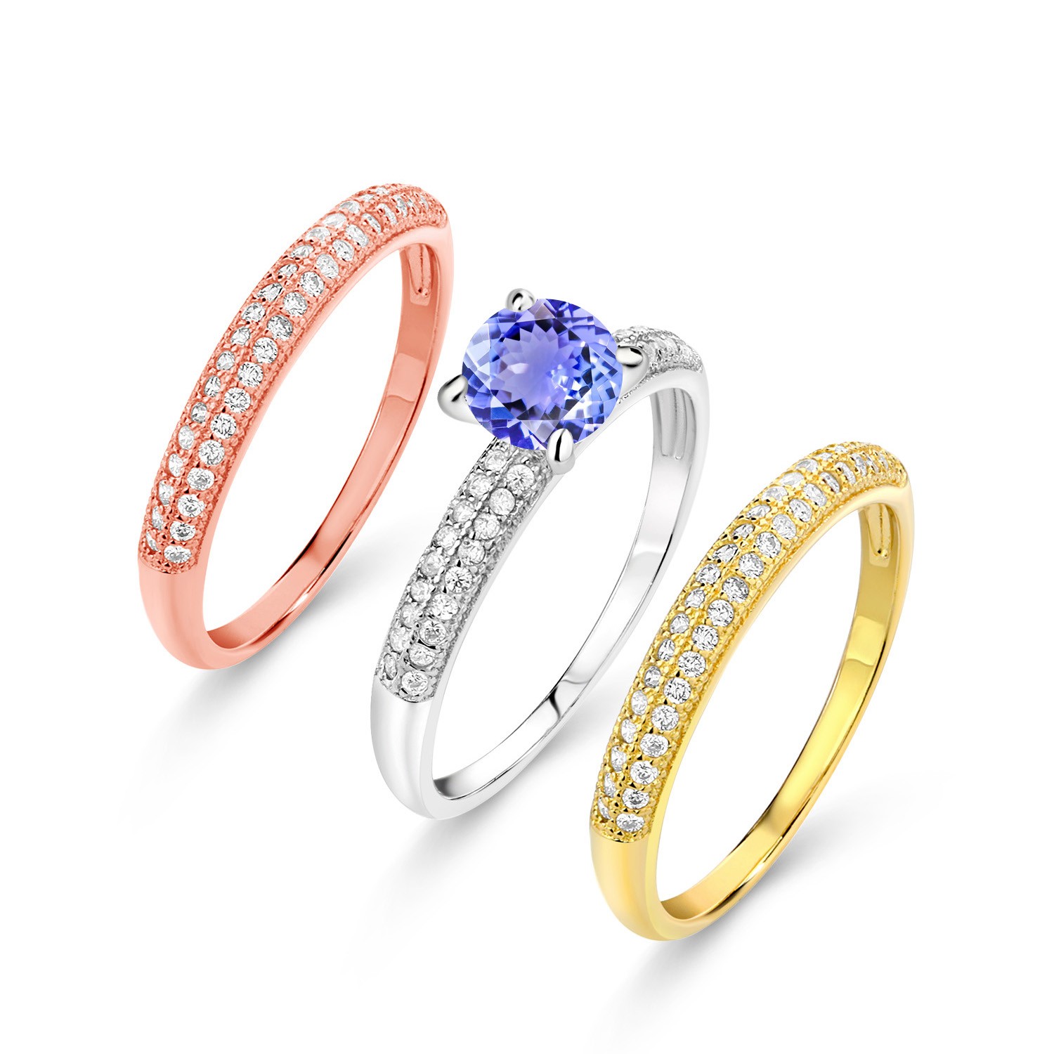 2.34 Ct Round Blue Tanzanite 925 Sterling Silver Set of 3 Stacking Ring