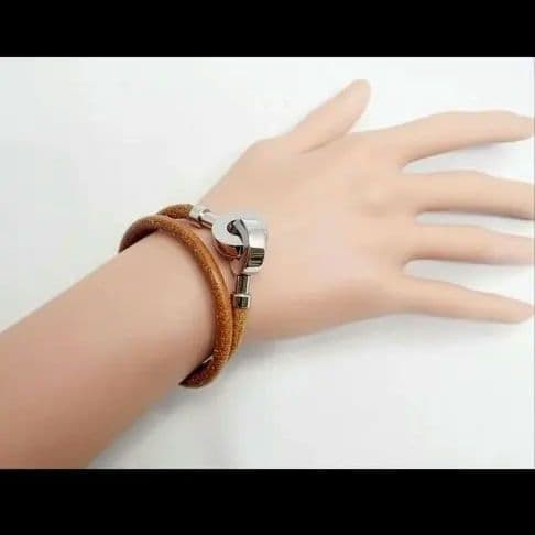 HERMES Lancelot Choker Bracelet Brown Leather Silver Hardware Pre-owned