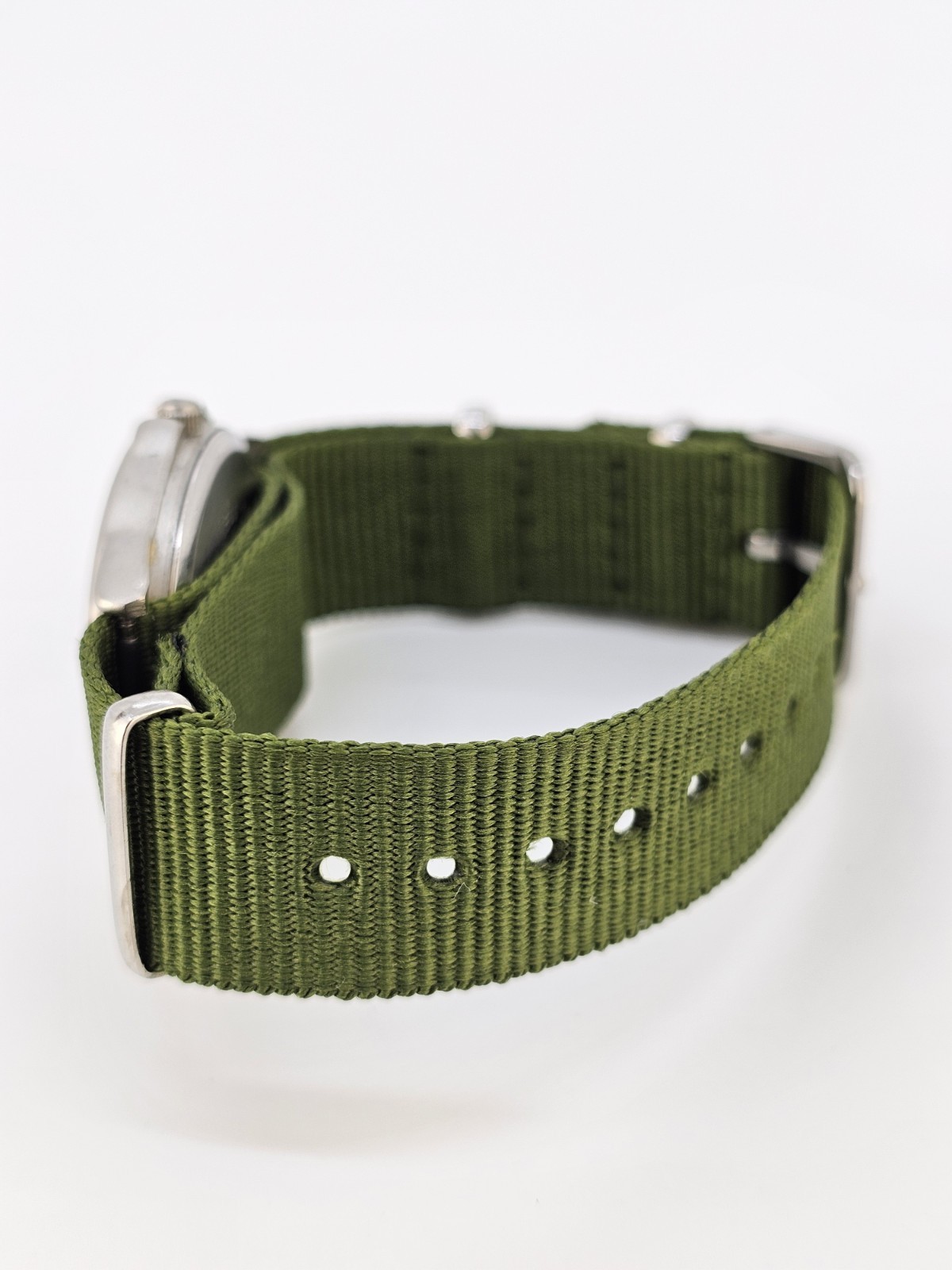 Women’s Field Watch 34MM Gray Dial New Nylon Army Green Band NEW Battery READ