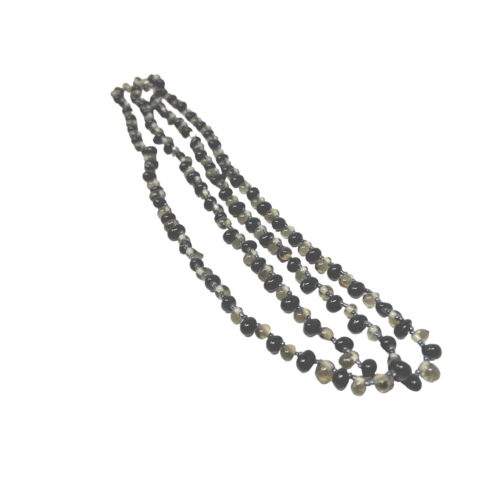 Glass Bead Necklace Black Clear Offset Beads Seed Vintage 48 inch