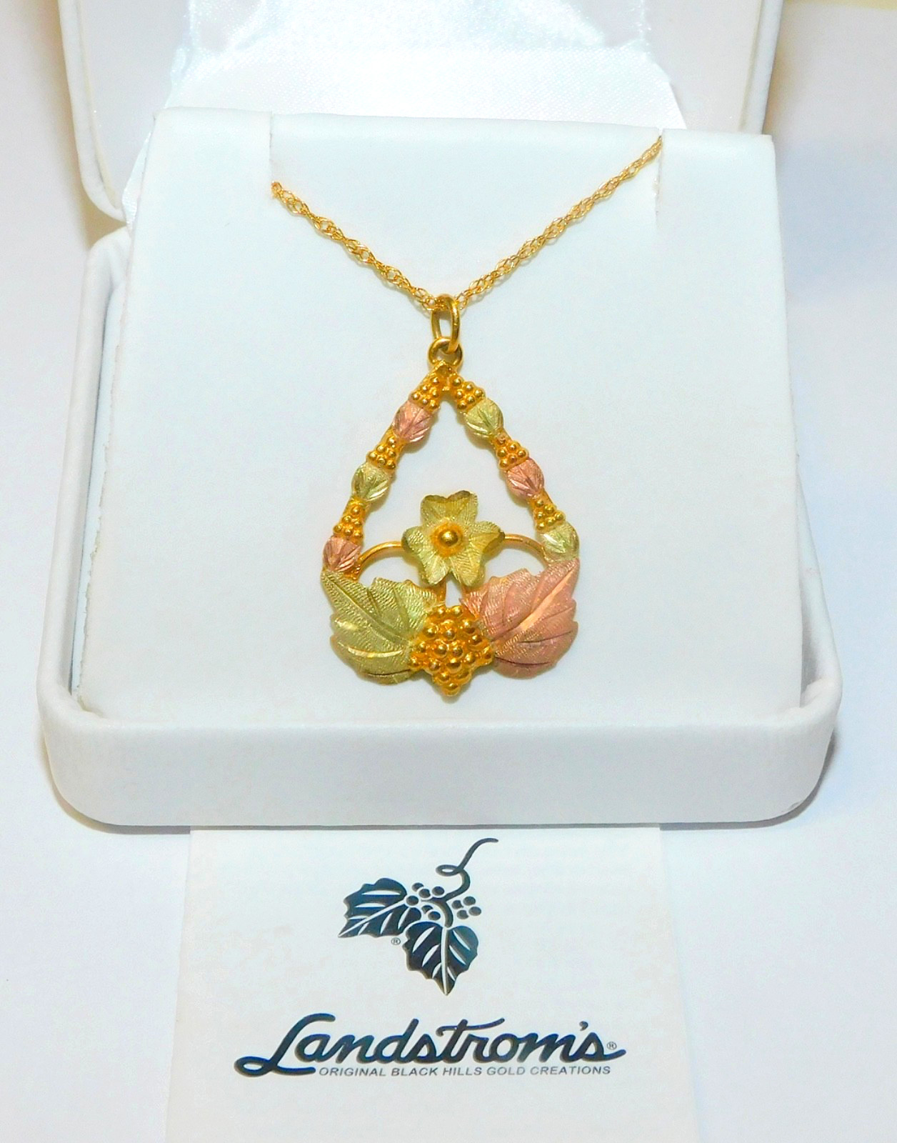Black Hills Gold 10k Large Flower Leaves Pendant Necklace
