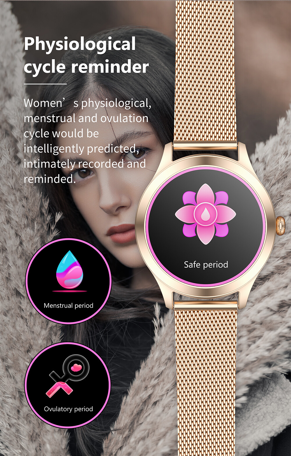 Women Girls Female Bluetooth Smart Watch Fitness Watch Steps Counter Wristwatch