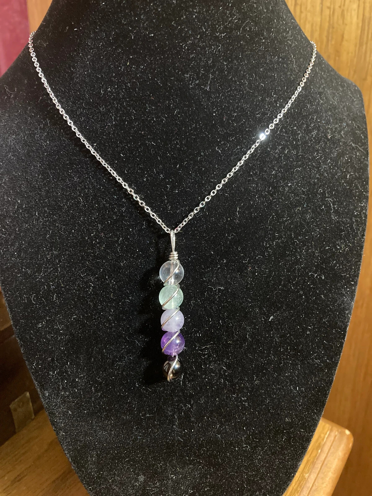 Chemo & Radiation Support copper wire wrapped pendant necklace Rainbow Fluorite