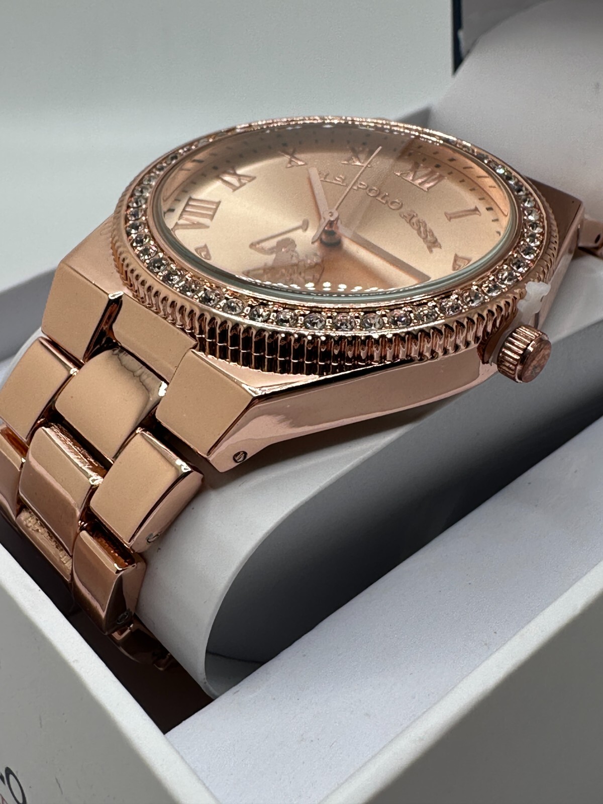 U.S. Polo Assn. Womens Rose Gold Tone Analog Display Round Wristwatch