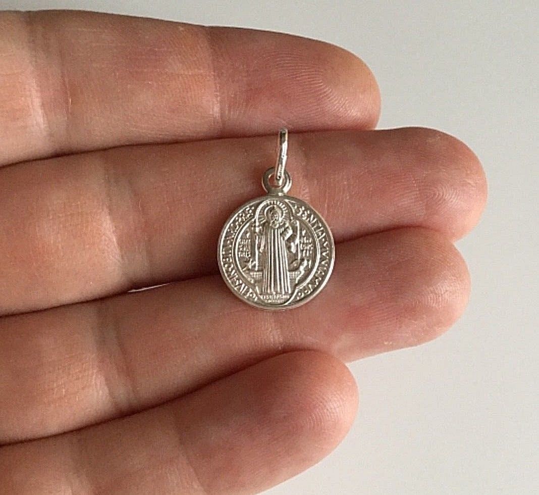 925 STERLING SILVER SAINT BENEDICT PENDANT/PLATA MEDALLA DE SAN BENITO-15mm #1