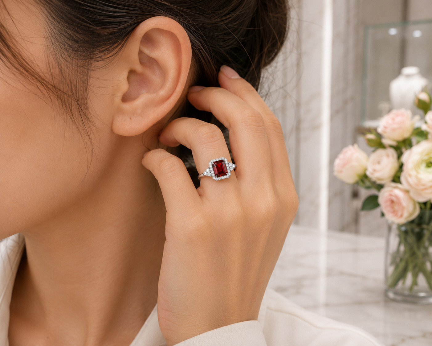 2.80 Ct Emerald Cut Natural Ruby & Diamond 18K White Gold Wedding Gift Ring