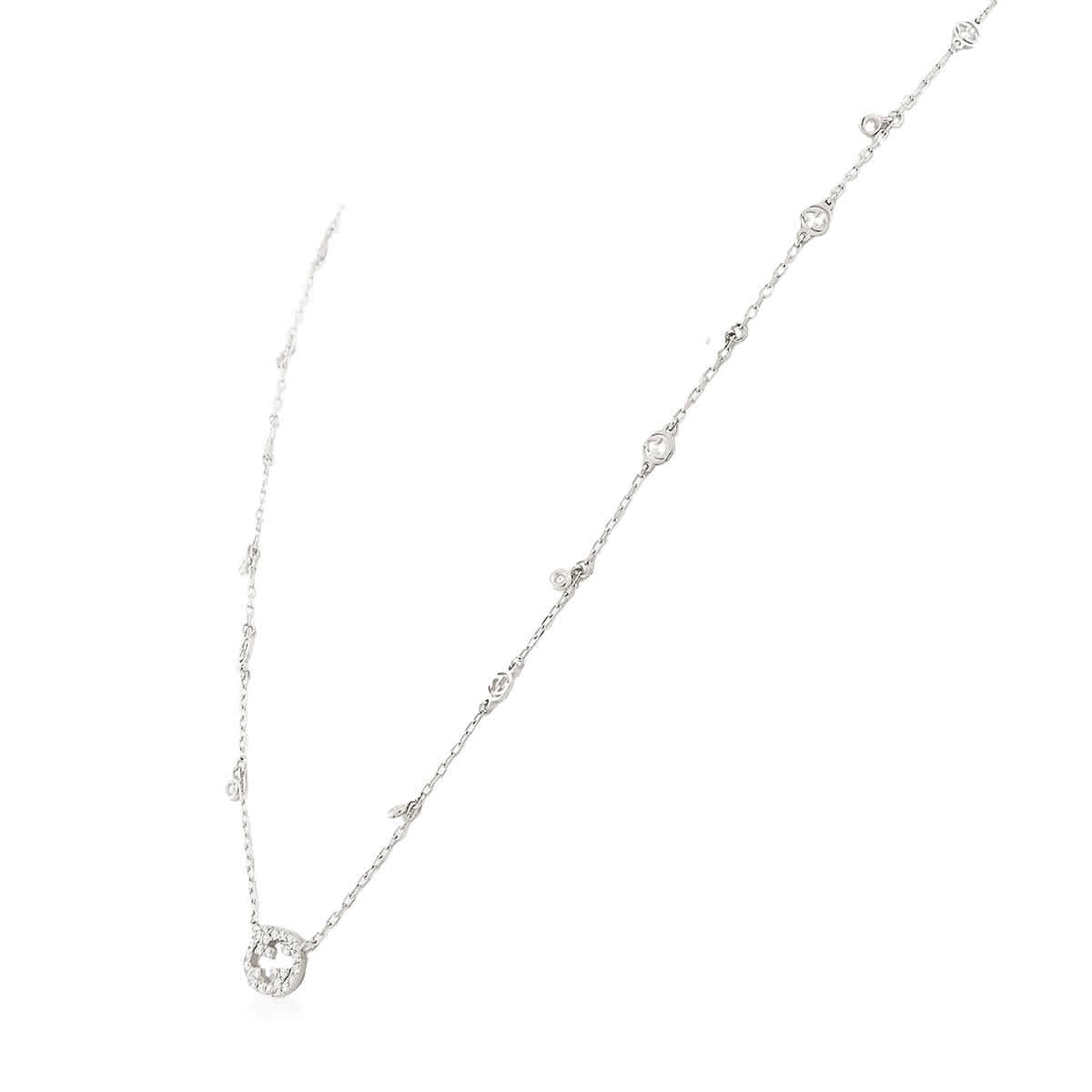 Gucci Interlocking G 18Ct White Gold 0.27Ct Diamond Necklace – Ybb729402003