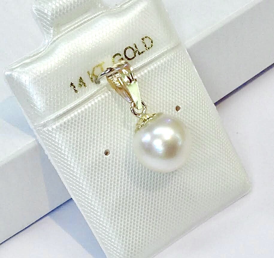 Solid 14K White / Yellow Gold 8 – 9 mm Genuine Akoya Cultured Pearl Pendants NEW