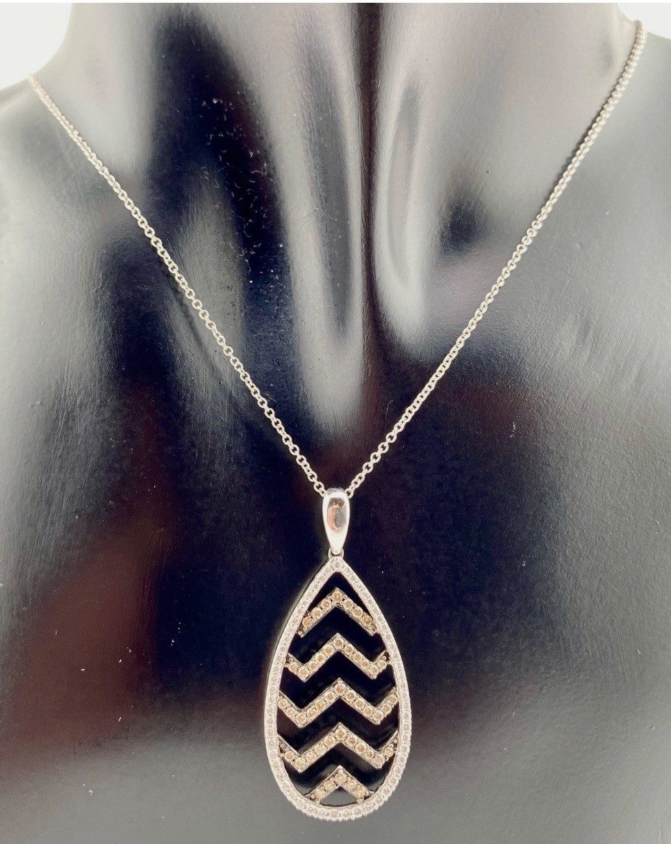 Le Vian 14k White Gold Teardrop Chevron Diamond Pendant 0.69 CTW 18″