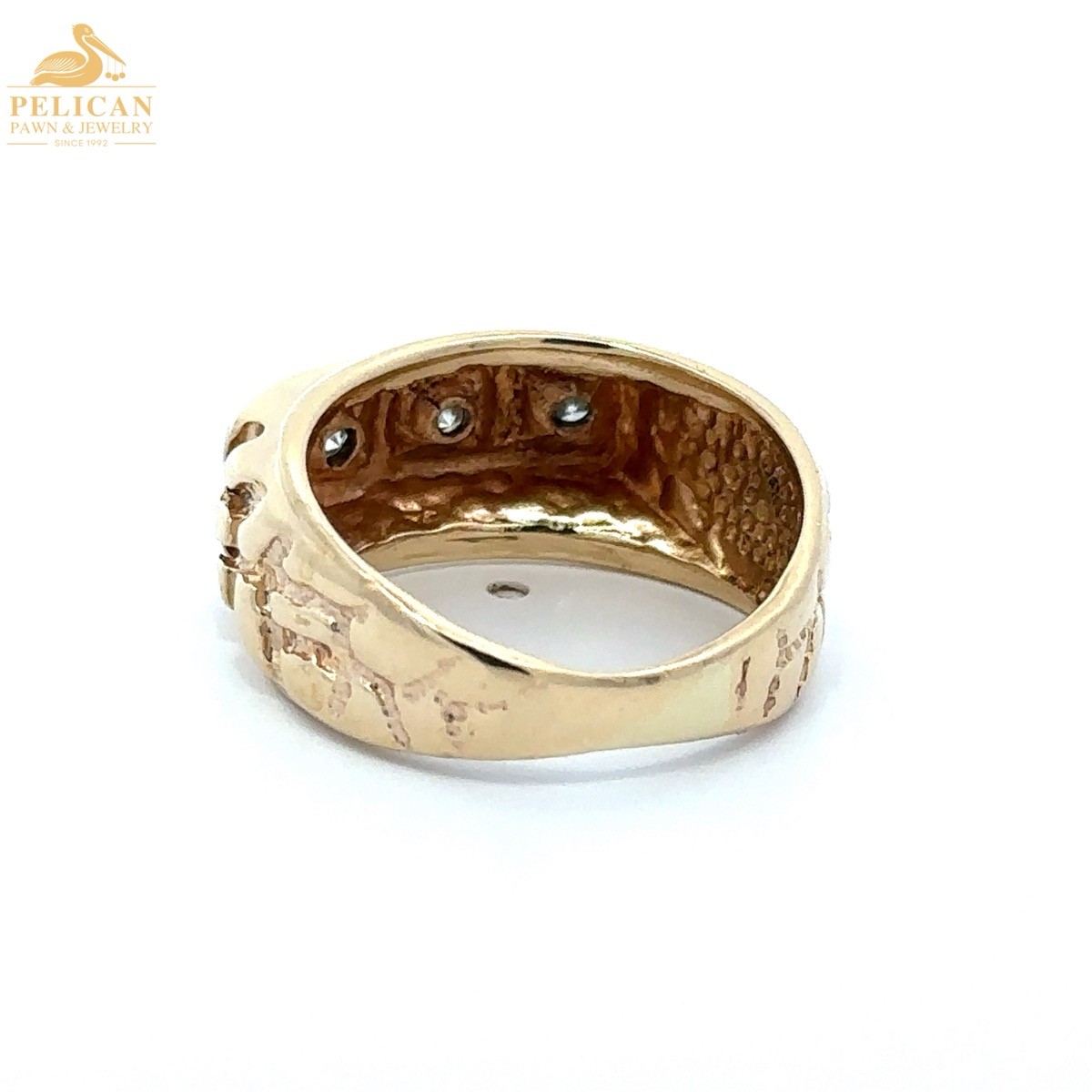 Retro Three-Stone Diamond Gold Nugget Ring 10KT Yellow Gold SZ 6.5 (PSH044027)