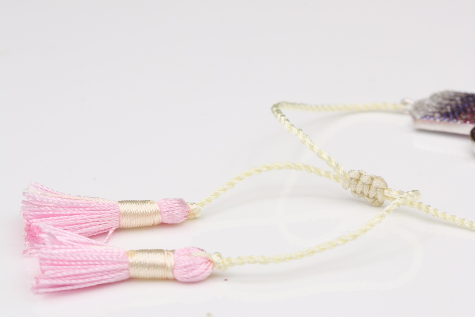 BRILLIANT EVIL EYE HAND BRACELET GOOD LUCK MULTI COLOR CZ ROPE TASSEL PINK