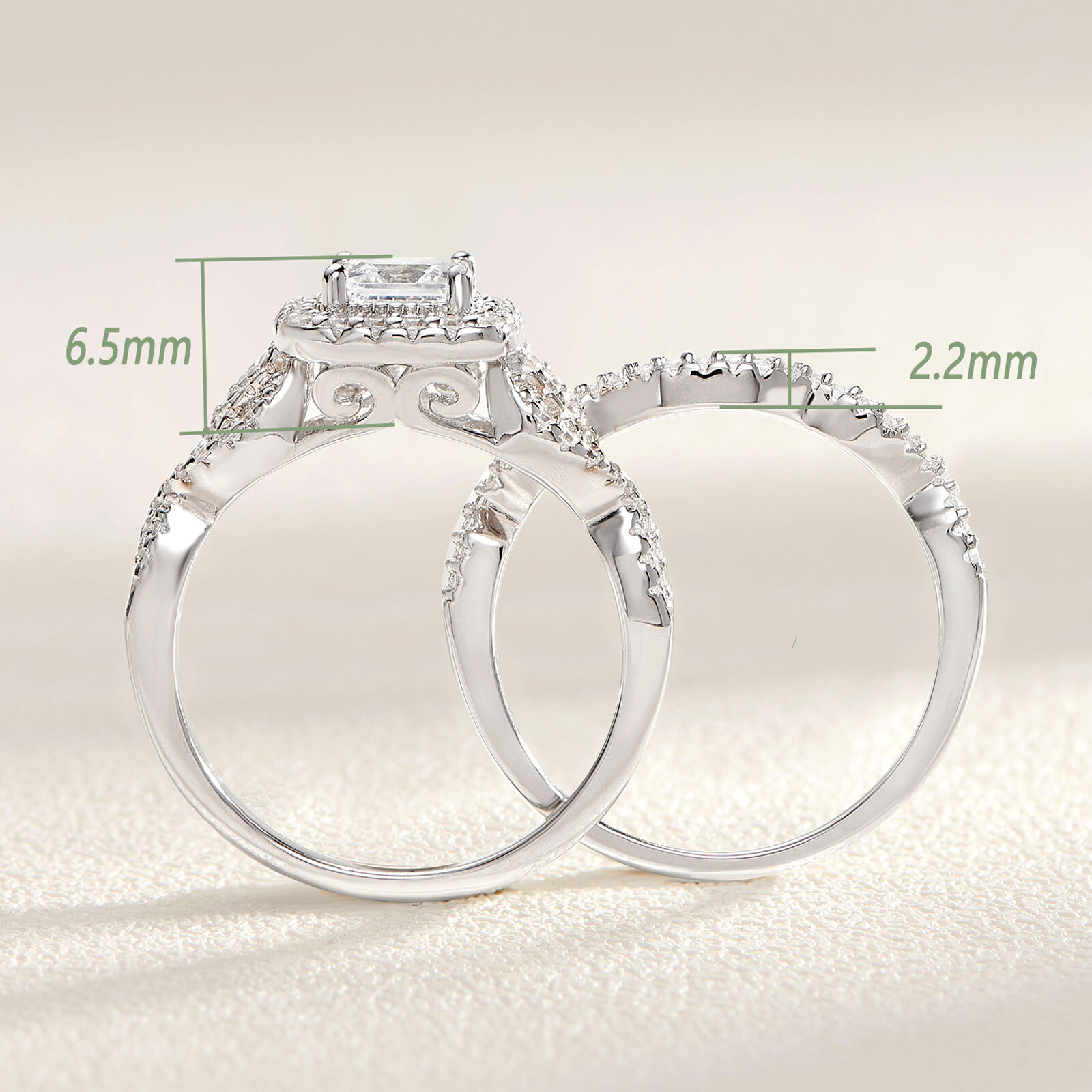 Wuziwen Halo Women Wedding Engagement Ring for Women Princess CZ Sterling Silver