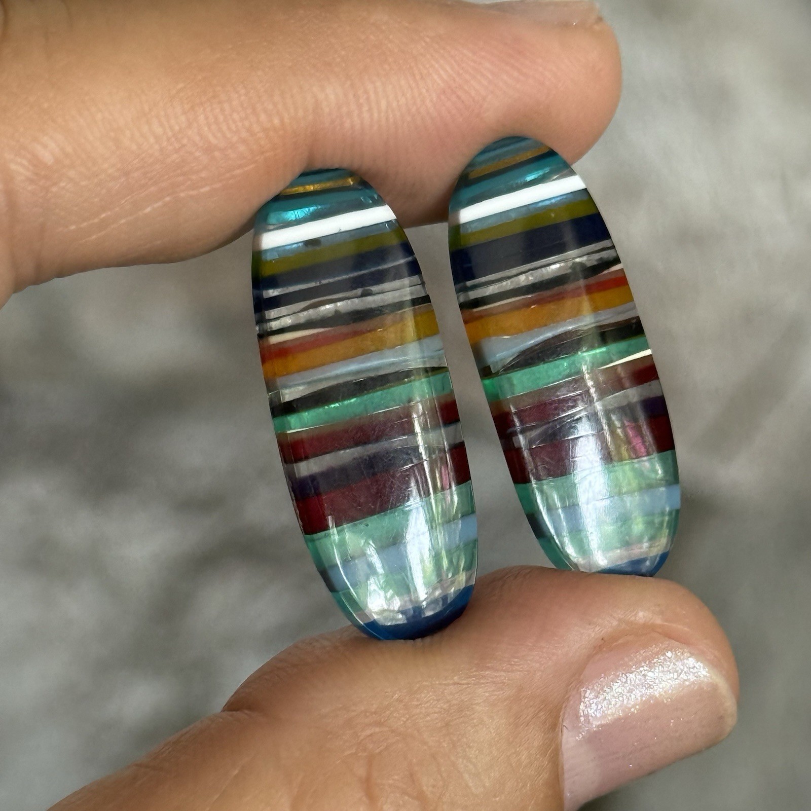 28.7×10.8×3.2mm Colorful Pair Smooth Oval California Surfite Cabochon 4 Earrings
