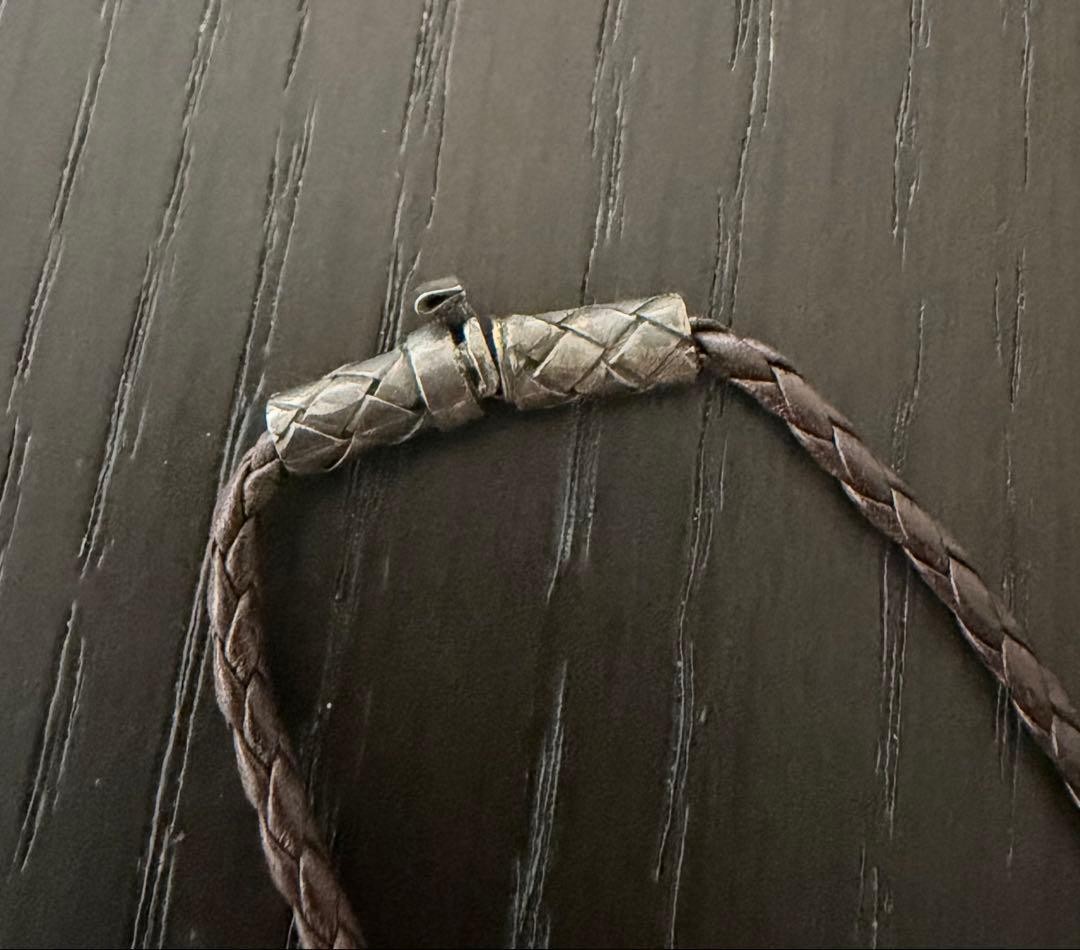 Bottega Veneta Intrecciato Silver Leather Pendant Necklace Brown 46cm