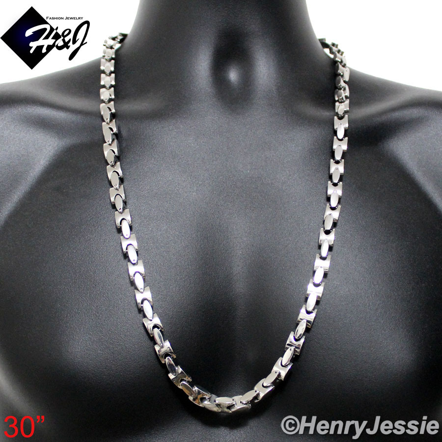 18-40″MEN Stainless Steel 6mm/8mm Silver Interlock Bone Link Chain Necklace*N137