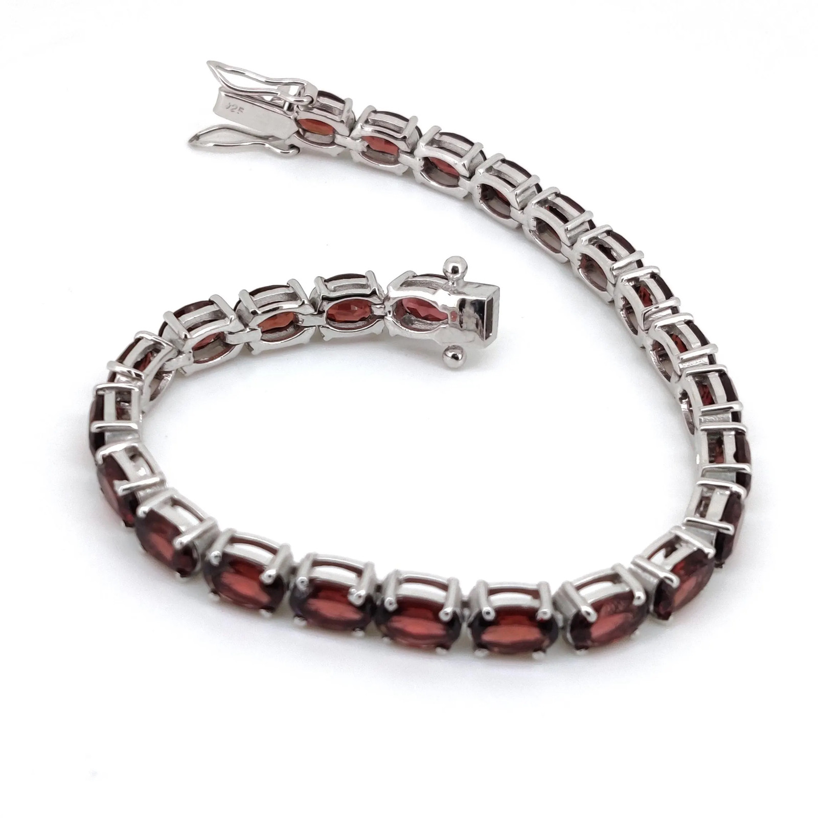 Oval Red Garnet Tennis Bracelet 925 Sterling Silver January Birthstone Jewelry