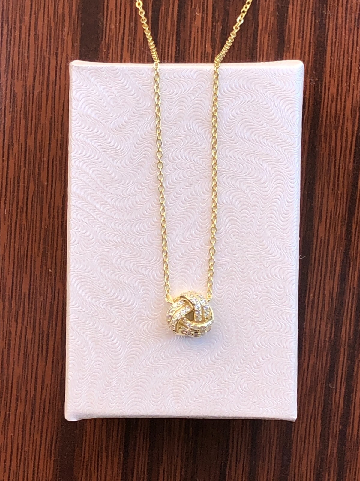 925 Sterling Silver CZ Gold Love Knot Pendant Necklace Women 8mm 15.75-17.75″
