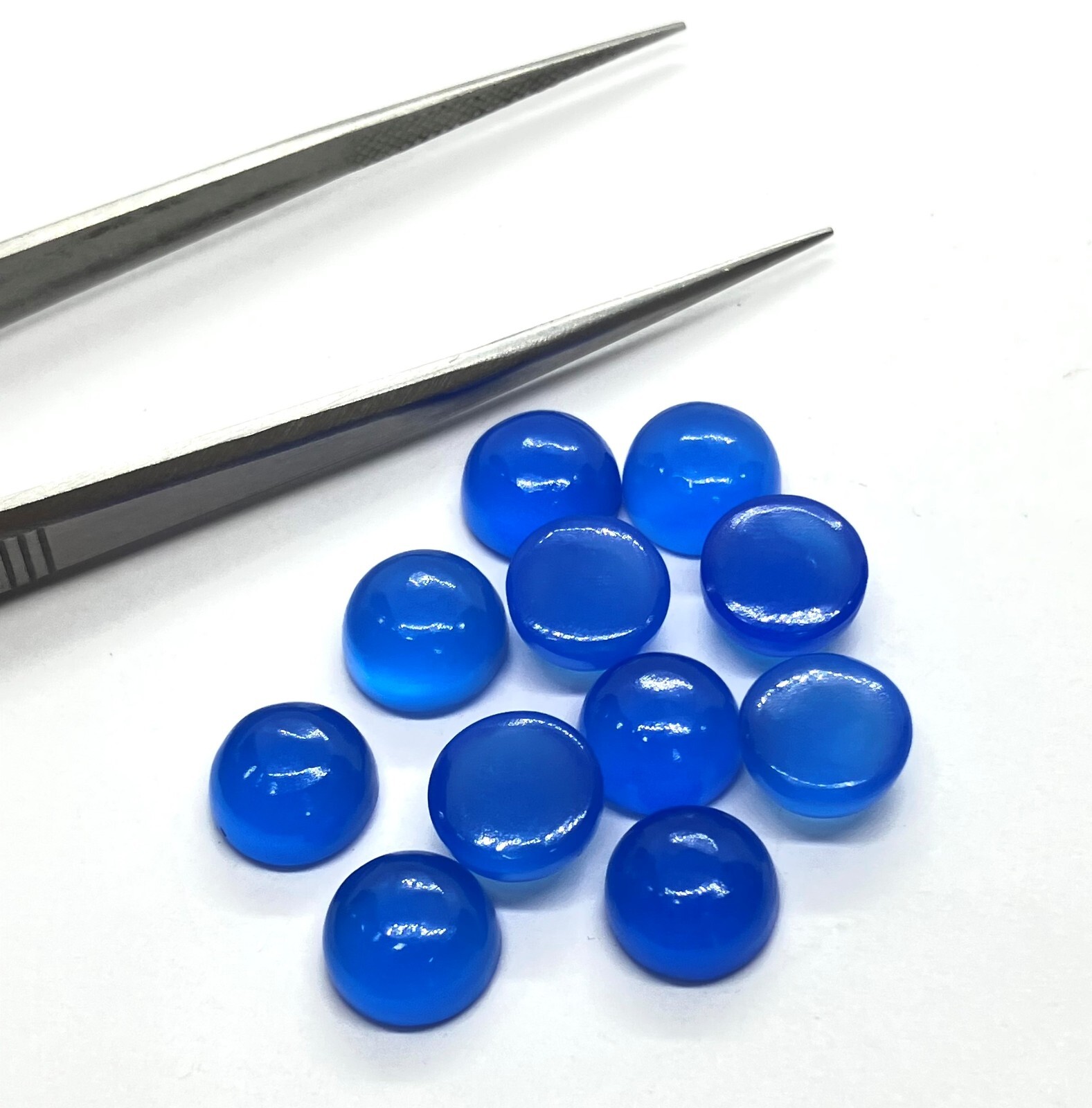 Round Flat Back Blue Chalcedony AAA Natural Loose Gemstone For Making Jewelry