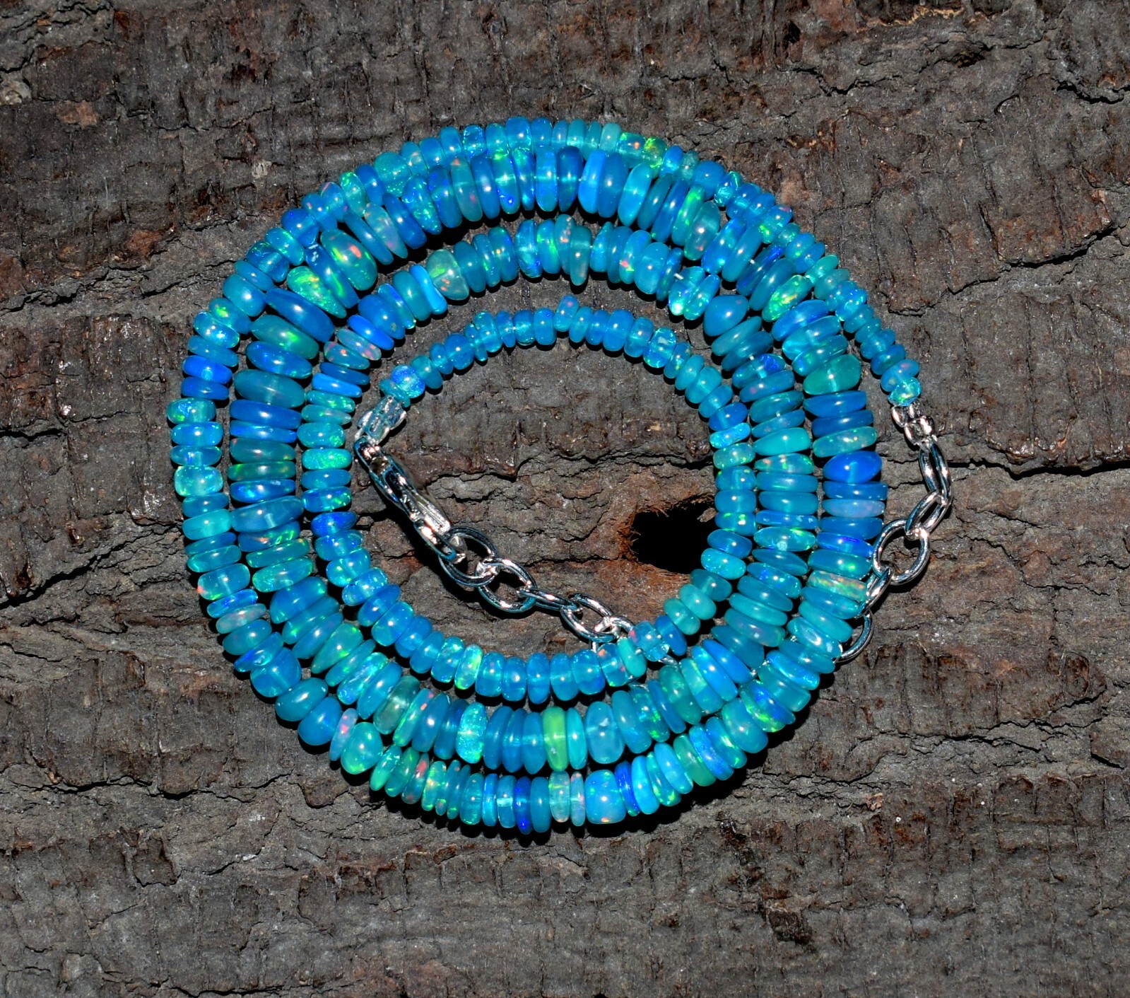 16″Natural Ethiopian Blue Opal Wello Fire Opal Gemstone Bead Necklace 3-5mm