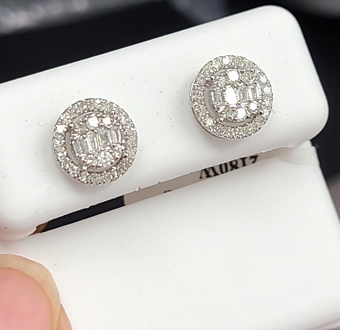 DEAL! 0.40CTW NATURAL ROUND BAGUETTES DIAMOND CLUSTER STUDS EARRINGS 8.7MM