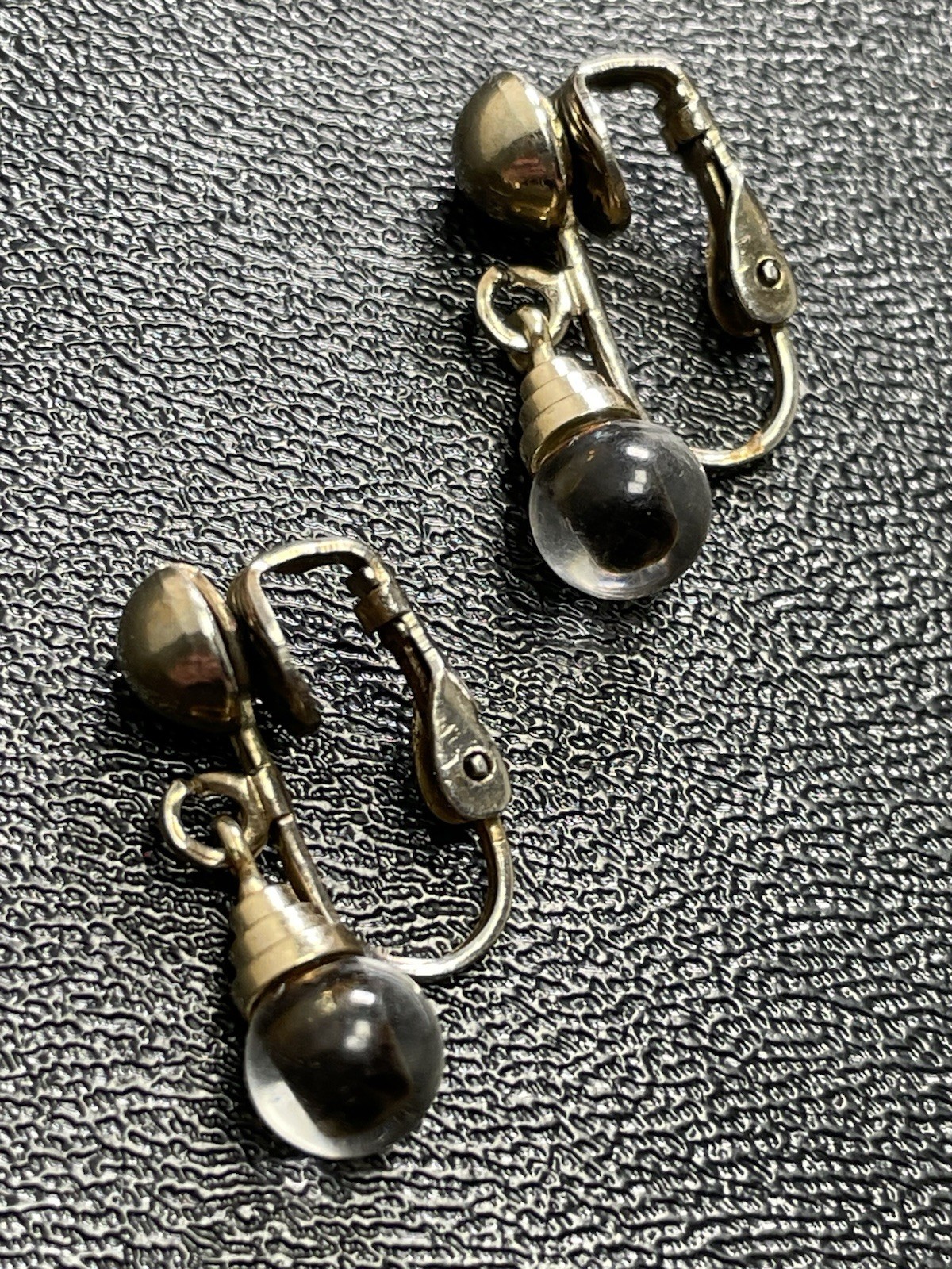 Vintage Clear & Black Glass Beaded Dangle Clip Earrings