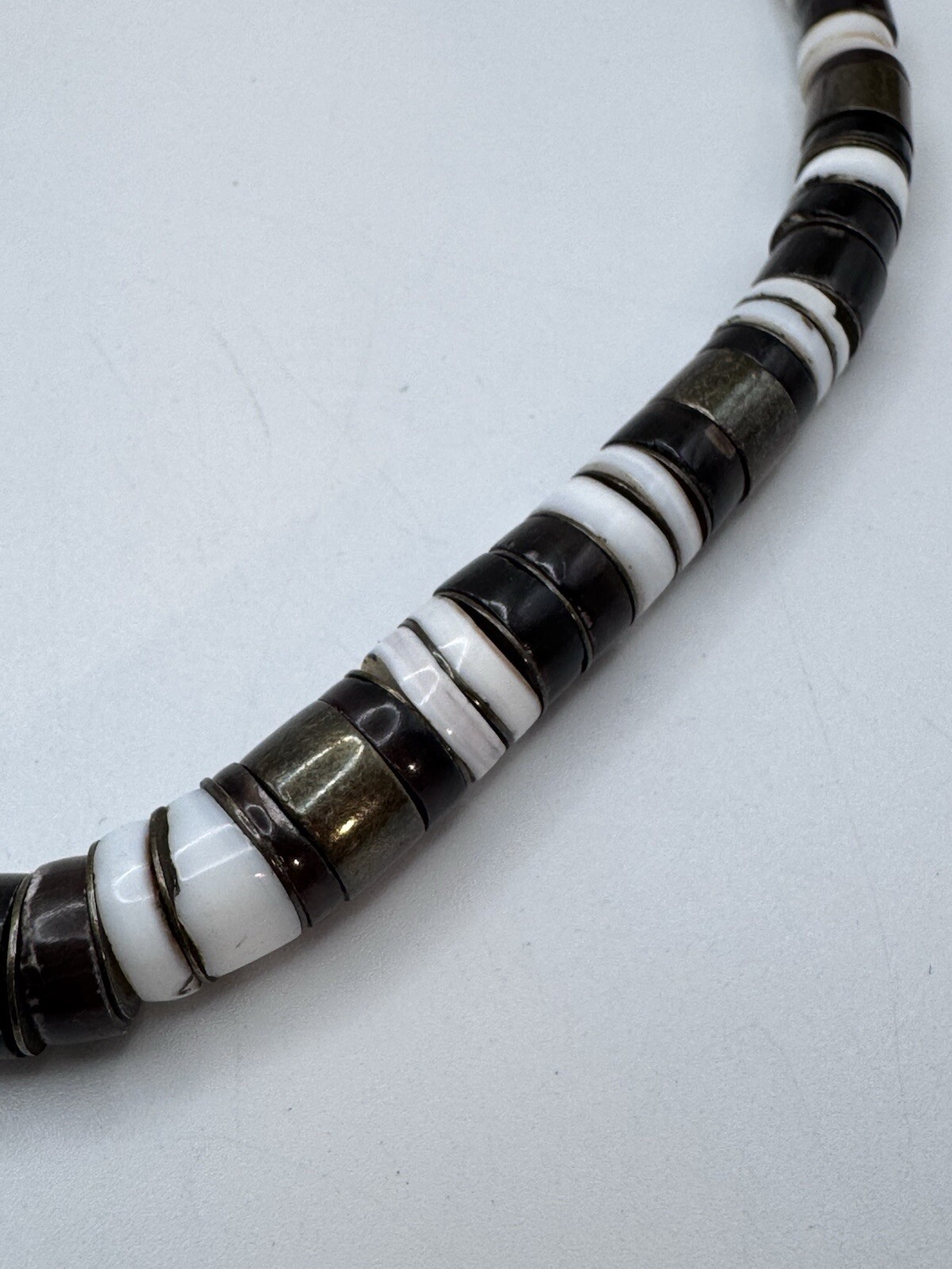 Shell Necklace-18” White, Brown & Black Beads Barrel Closure Boho