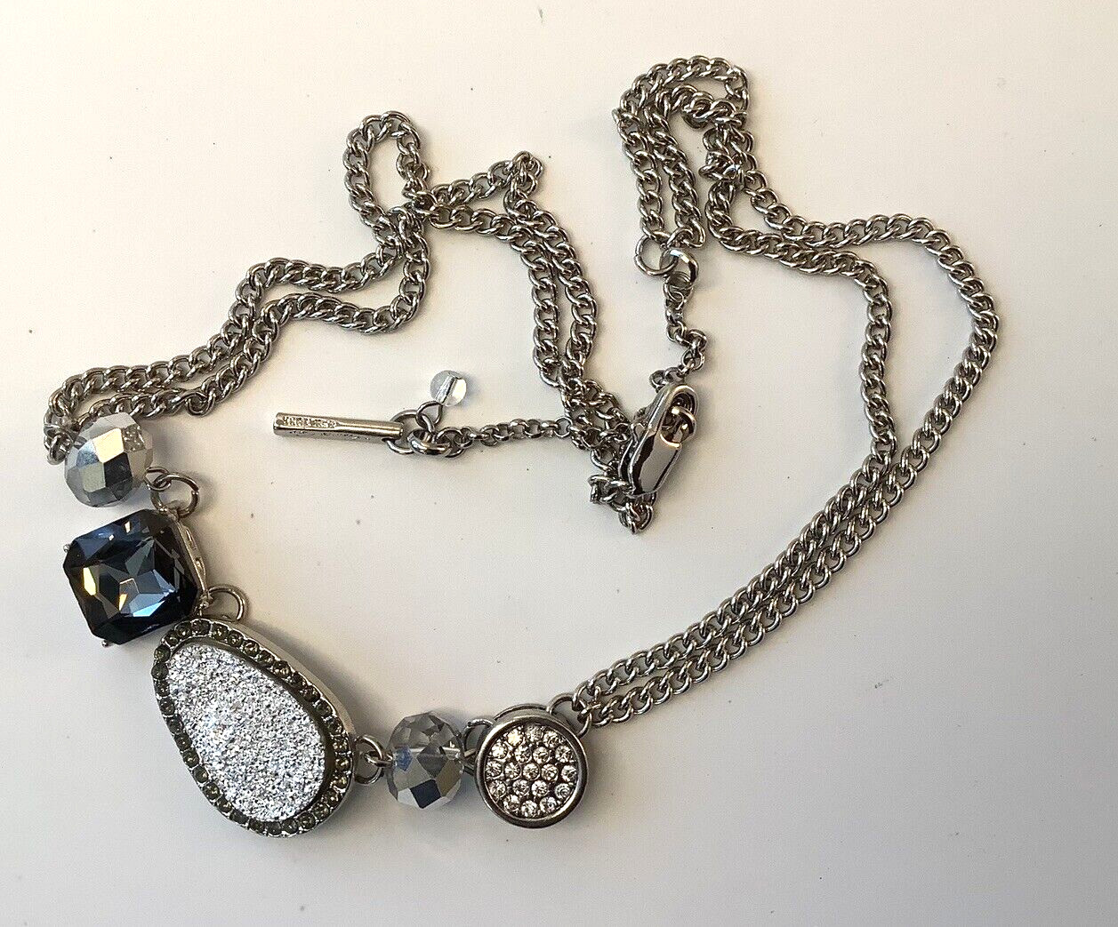 Kenneth Cole Rhinestone Abstract Necklace Silver Tone Finish 852