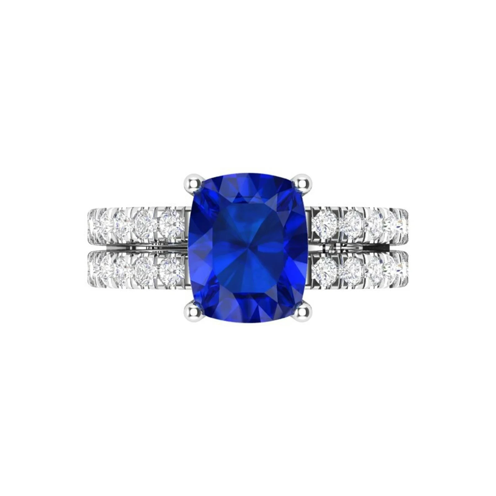 4.5 Ct Cushion Cut Natural Sapphire Diamond Wedding Bridal Ring 14K White Gold 7