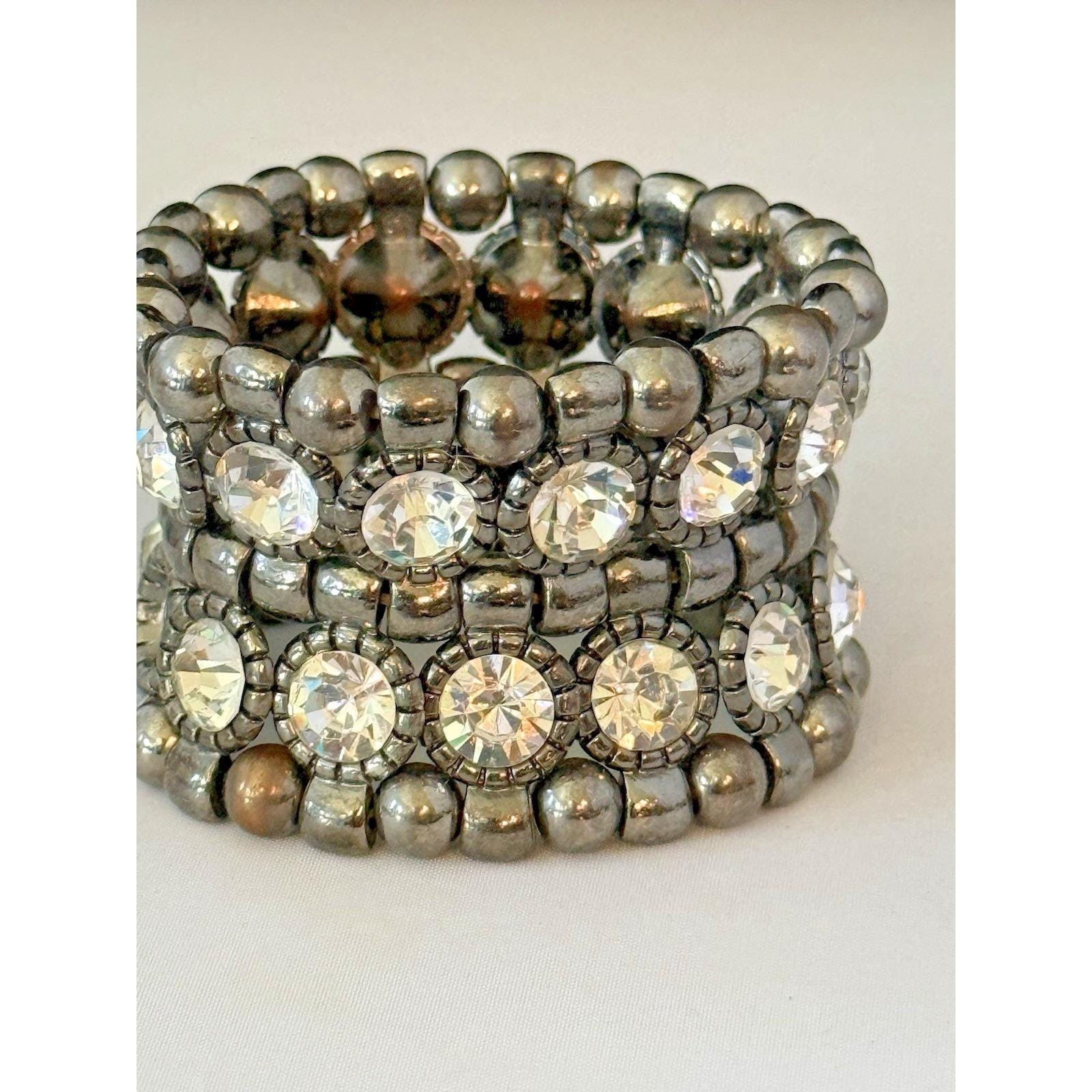 Vintage Bracelets Lot Rhinestones Charm Heart Cuff Brass Expansion