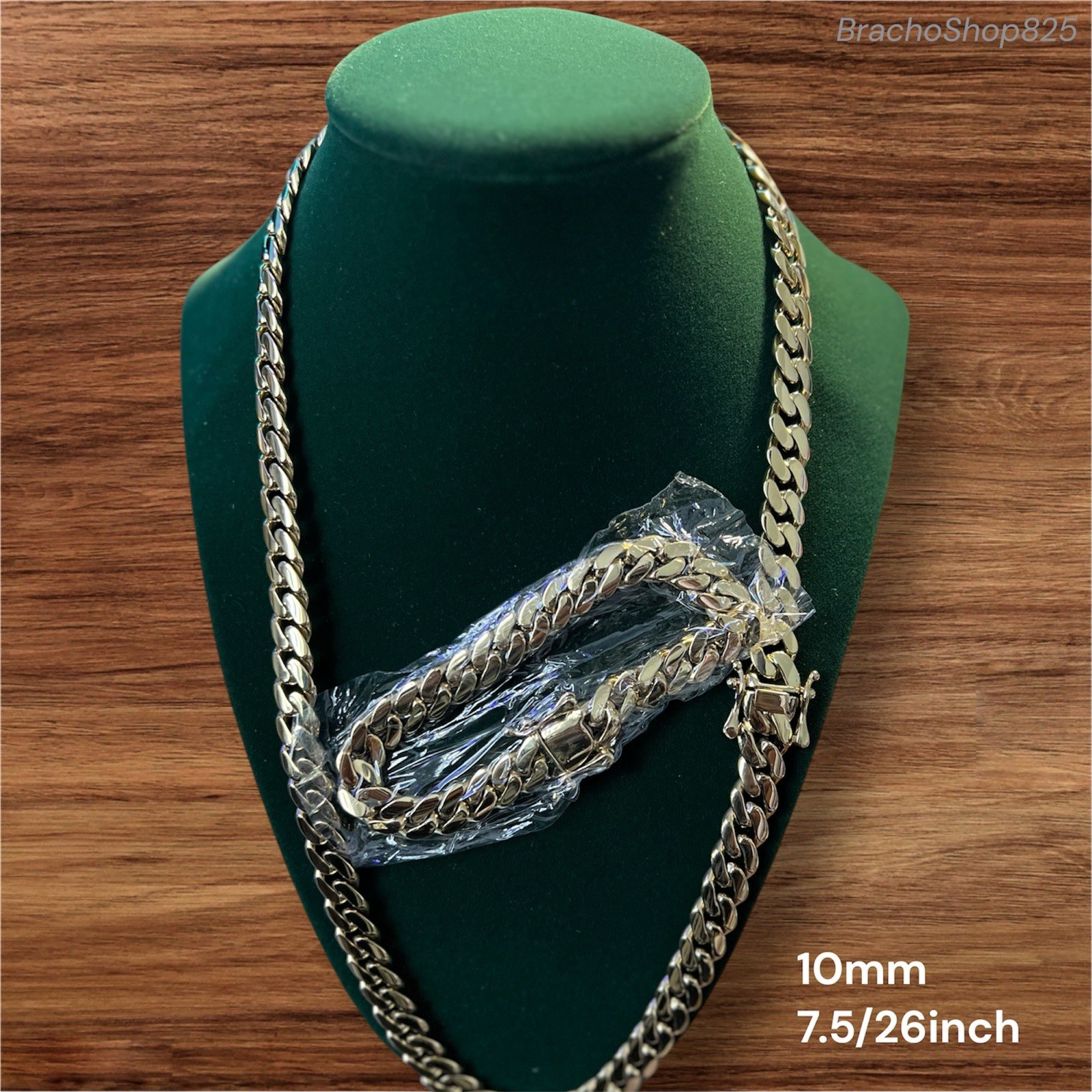 Set 2Pc Cuban Chain Necklace & Bracelet for Men 18K Gold Plated 10mm 7.5/26inch