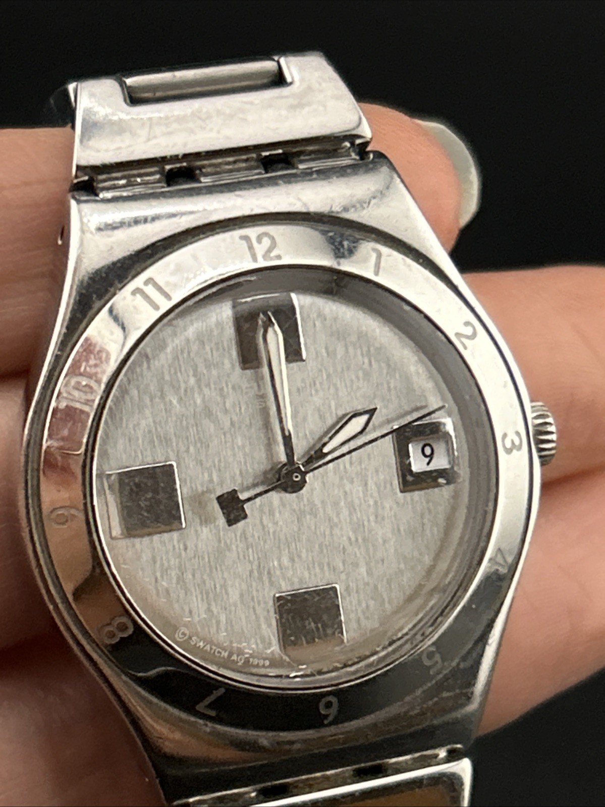 Swatch Irony Swiss Ladies Stainless Steel Watch Running Wristwatch Bezel SS Brac