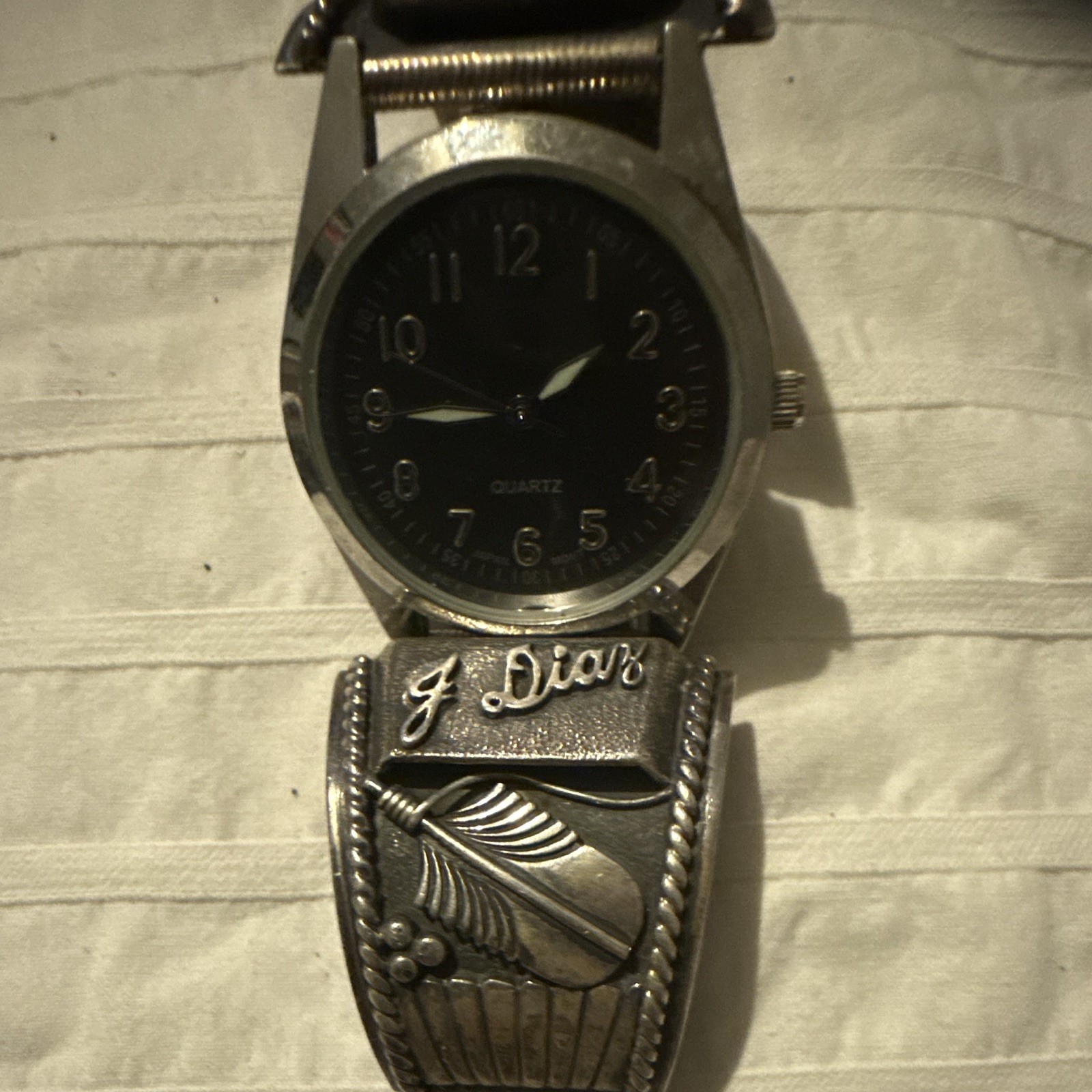 J Dior Vintage Quartz Analog sterling silver 34mm Black Arabic Dial watch